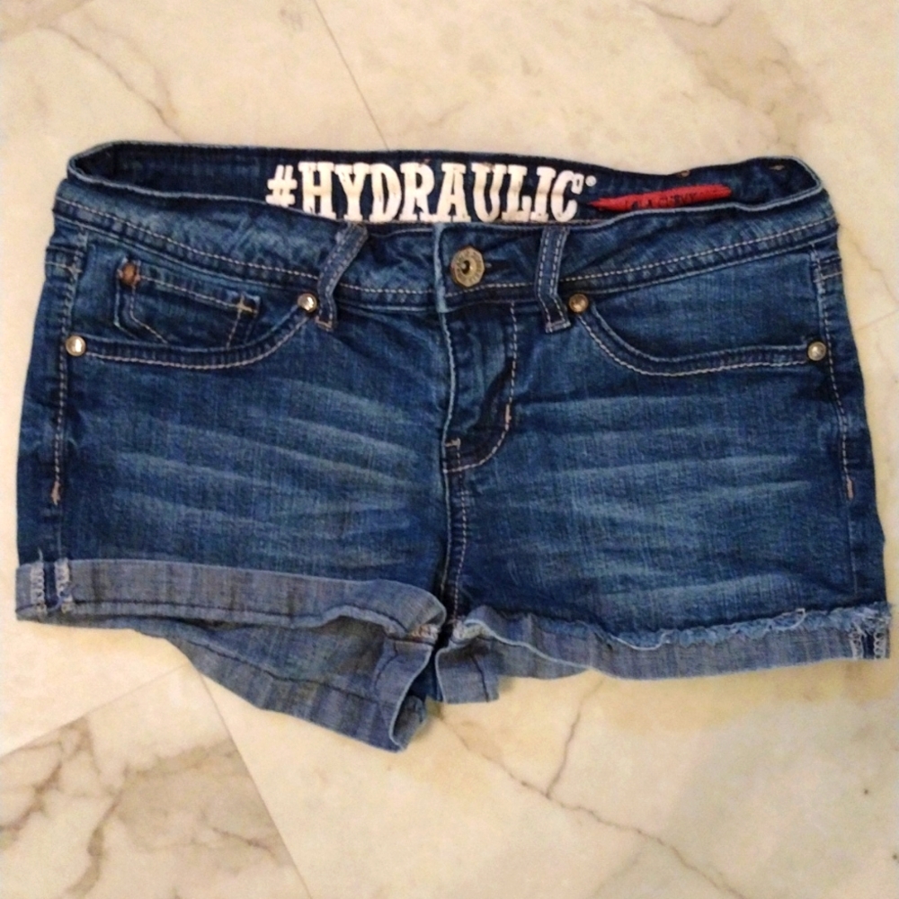 Hydraulic jean shorts.
